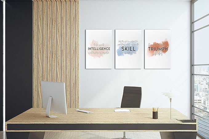 SHMAO Office Canvas Wall Art Motivational Wall Decor, 3 Piece Intelligence Skill Triumph Print Pictures for Office Wall Decor Women Inspirational Framed Artwork Home Office Decor 12”x18”x3 Panels