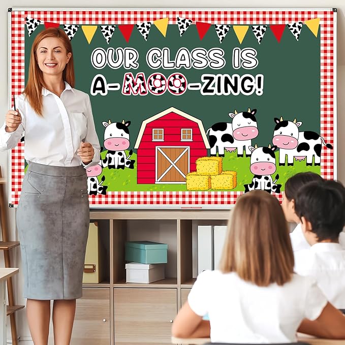 Qyeahkj Farm Cow Bulletin Board Set Fall Bulletin Board Decorations Holy Cow Cutouts Classroom Decorations for Autumn Office Home School Chalkboard Wall Door Farm Animal Theme Party Supplies