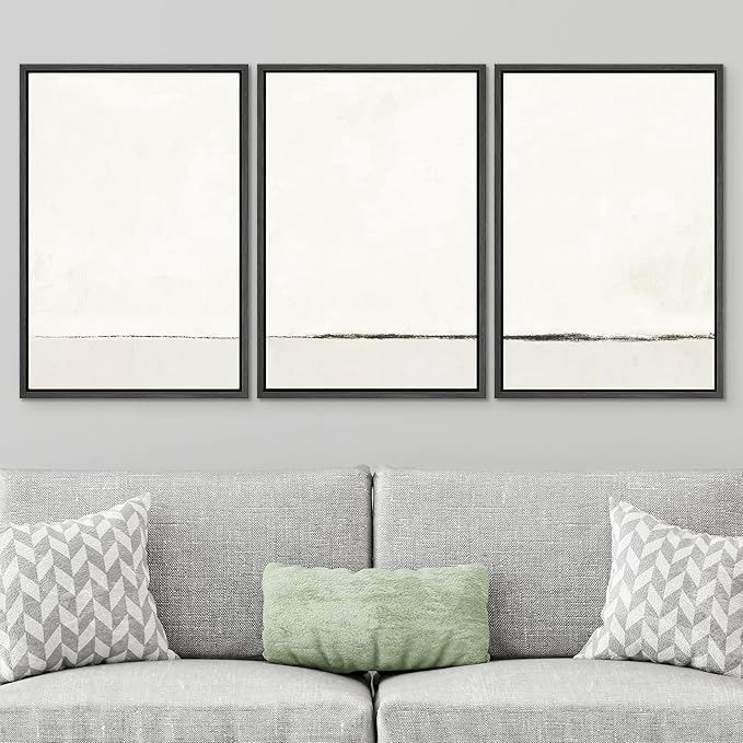 SIGNWIN Framed Canvas Print Wall Art Set Duotone Gray White Grunge Pastel Landscape Shapes Abstract Illustrations Modern Art Decorative Nordic Zen for Living Room, Bedroom, Office - 24"x36"x3 Black