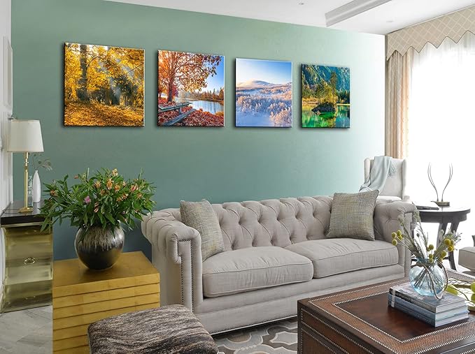 OKEXCKK Four Seasons Landscape Canvas Wall Art Decor - Spring Summer Autumn Winter Colorful Tree Painting Modern Nature Forest Prints Artwork Picture for Bathroom Office Decoration