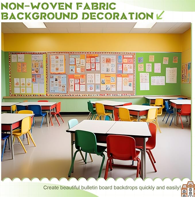 16 in x 40 Ft Fabric Bulletin Board Roll Classroom Non Woven Fabric Background Decorations Waterproof Wrinkle Resistant Bulletin Board for Back to School Wall Decor(Fruit Green,Pure)