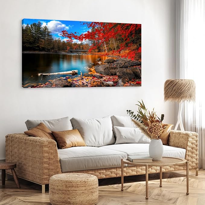 DZL Art S72698 Nature Wall Art Canvas Artwork Lake Mountain Red Maple Leaf National Park Nature Pictures for Living Room Bedroom Office Wall Decor Home Decoration