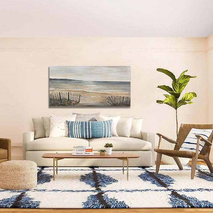 Yuaxker Ocean Wall Art Grey and Gold Art Wall Decor Modern Aesthetic Ocean Wave Canvas Painting for Living Room, Bedroom, Dining Room Office Artwork Decor 20x40 inch
