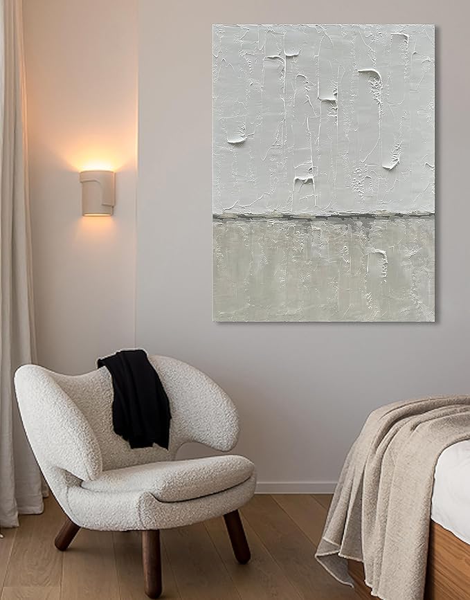 NANKAI Hand Painted Grey and White Art Canvas Paintings Minimalist Abstract Oil Painting Wall Art 40x28 Inch Art Home Decoration Wall Ready to Hang
