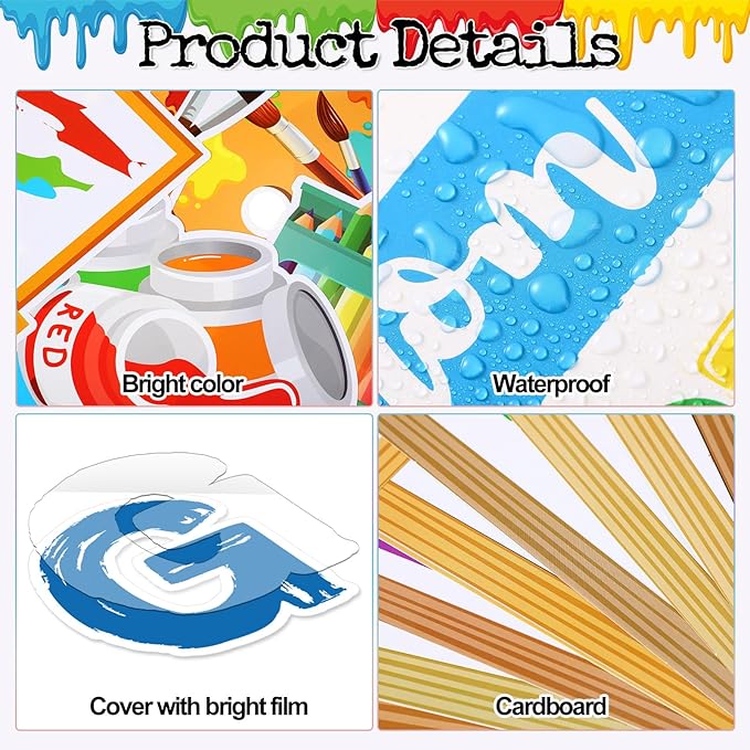 Qilery Art Theme Bulletin Board Set, Amazing Things Happen Here Paint Splatter Cutouts, Colorful Growth Mindset Motivational Classroom Decor, Inspirational Art Room Teacher Supplies