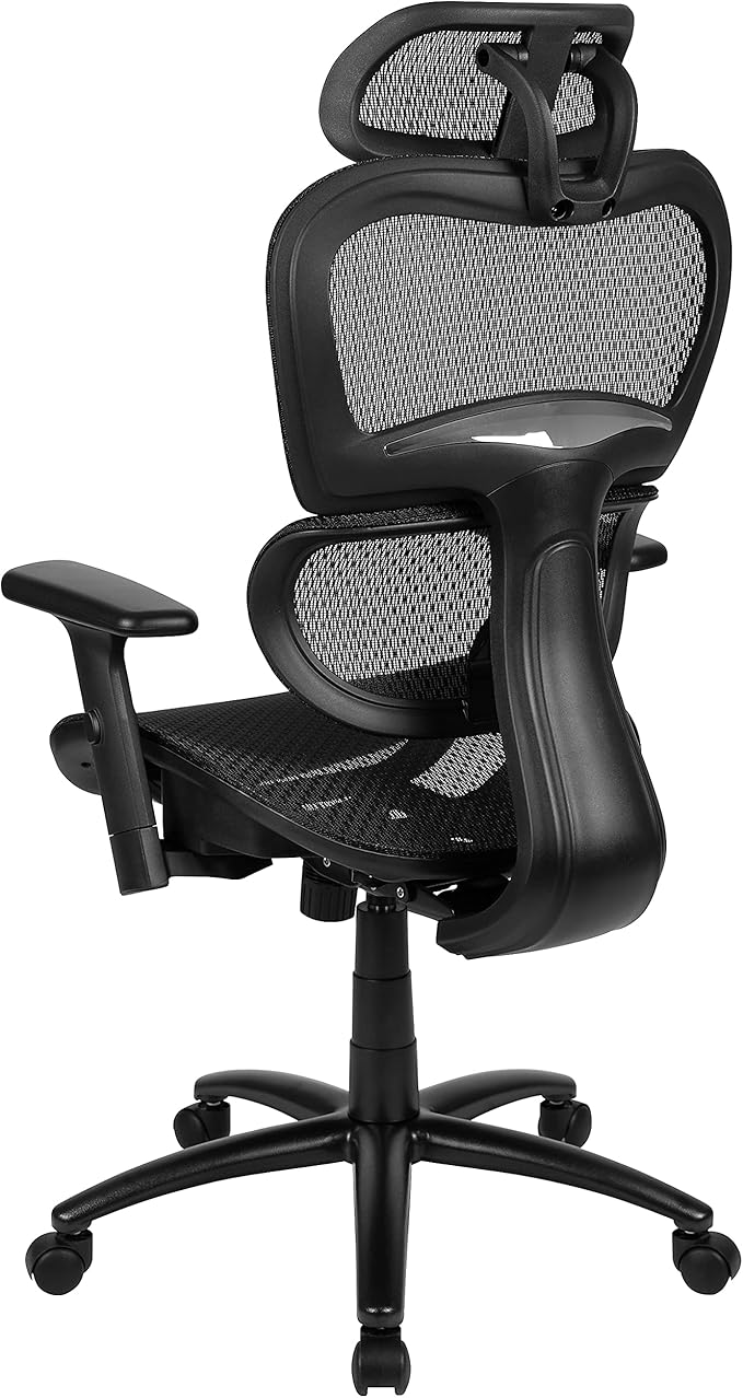 Flash Furniture LO Ergonomic Mesh Office Chair with 2-to-1 Synchro-Tilt, Adjustable Headrest, Lumbar Support, and Adjustable Pivot Arms in Black