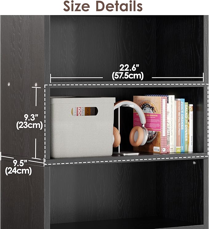 5 Tier Shelf Bookcase,47" Tall Bookshelf Display Storage Shelves,Freestanding Book Shelves for Bedroom Home Office Library Living Room,Black