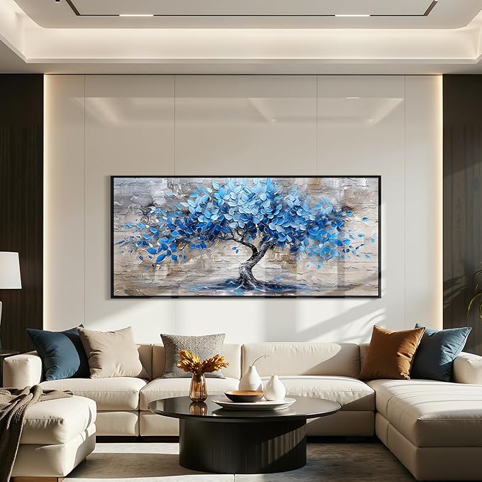 SERIMINO Extra Tree of Life Wall Art for Living Room, Blue Tree Abstract Canvas Art Wall Decor, Modern Large Framed Artwork for Walls Bedroom Office Meeting Room, 32"x71"