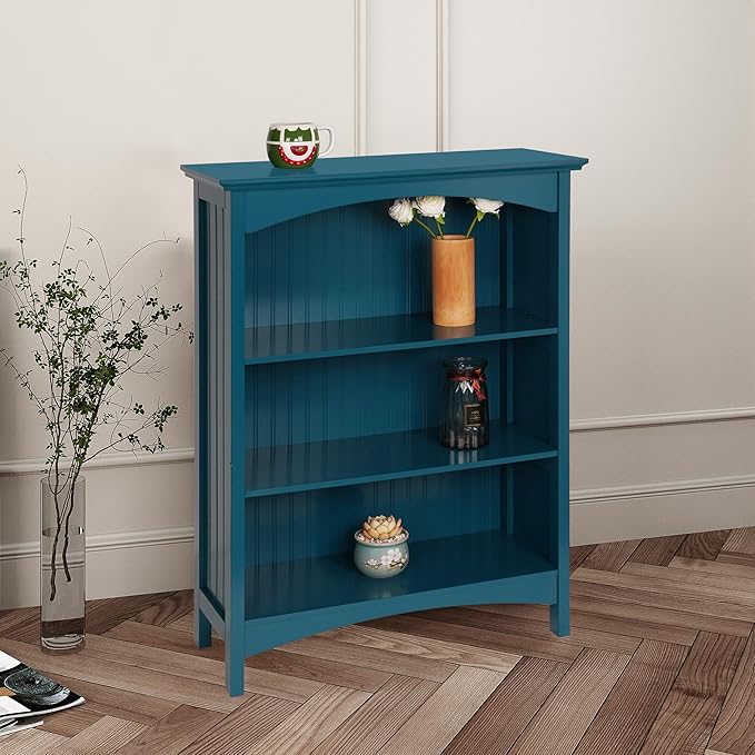 eHemco 3 Tier Bookcase with 2 Arched Supports, 40 Inches, Blue