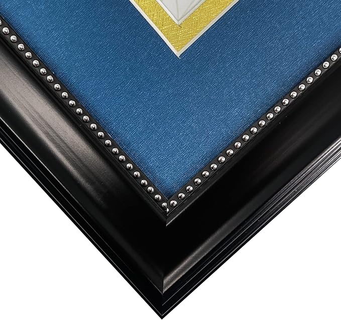 GraduationMall 14x20 Double Diploma Frame, Display 8.5x11 Certificate with Navy over Gold Mat,Tempered Glass,Black with Silver Beads