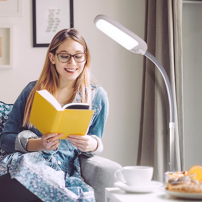 Brightech Litespan LED 2nd Edition Reading Floor Lamp with Cool, Soft & Warm White LED's - Built-in Dimmer - Adjustable Design Pivots in Any Direction - Energy Saving 12 Watts - Alpine White