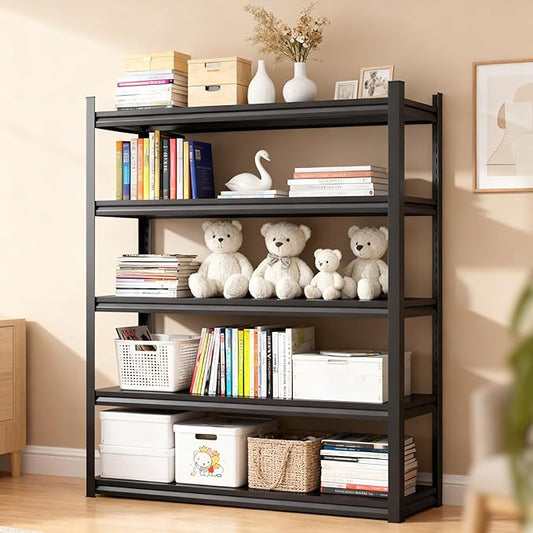 40" W*72" H Book Shelf，5 Tier Metal Wide Bookshelf，Heavy Duty Book Shelfs，Adjustable Shelving Unit，Tall Bookcase，Industrial Bookshelf for Living Room，Bedroom，Office and Library