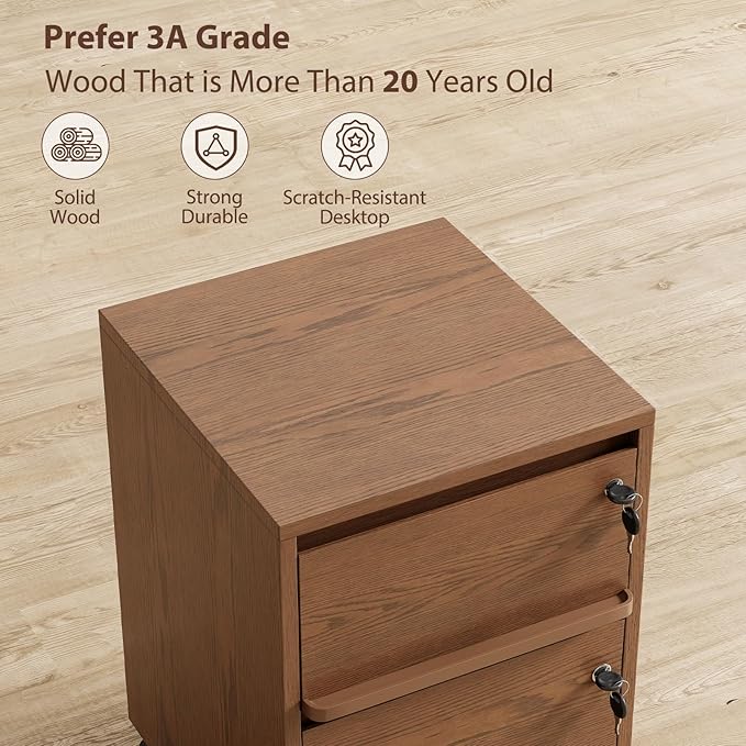KungFuWood Wheeled Double-Drawer Filing Cabinet, Lockable Metal Filing Cabinet, Suitable for Home Offices or Storage cupboards for Storing Legal documents or Letter-Sized Files.