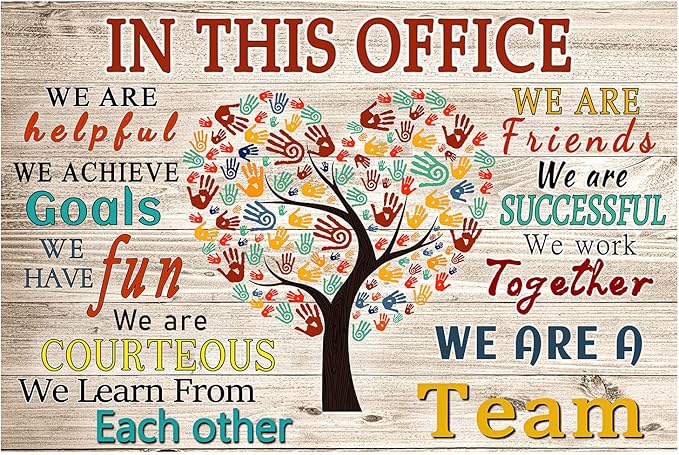 WHAOMIOT Inspirational Wall Art Poster - Positive Office Wall Decor Print Canvas In This Office We Are A Team Best Motivational Quotes Modern Office Decorations (24x16 Inch, Frameless)