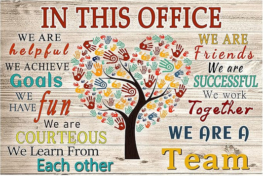 WHAOMIOT Inspirational Wall Art Poster - Positive Office Wall Decor Print Canvas In This Office We Are A Team Best Motivational Quotes Modern Office Decorations (24x16 Inch, Frameless)