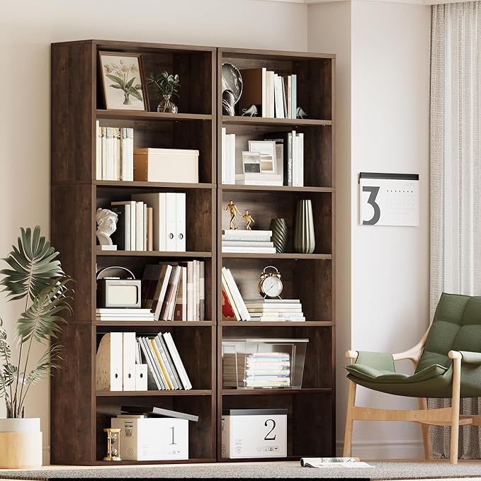 YESHOMY Industrial 6 Tier Bookcase, 71" Tall Brown Bookshelves Open Frame, Basic Floor Standing Bookcases & Bookshelf for Home Office, Living Room, Bed Room