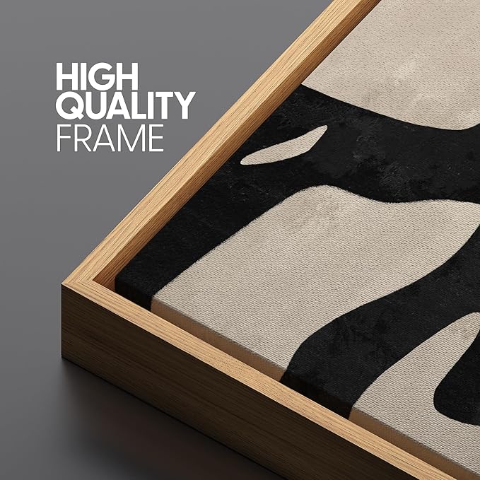 SIGNFORD Framed Canvas Print Wall Art Abstract Fluidity Black and Beige Illustrations Modern Art Decorative Boho Relax/Zen Nordic for Living Room, Bedroom, Office - 16"x24" Natural