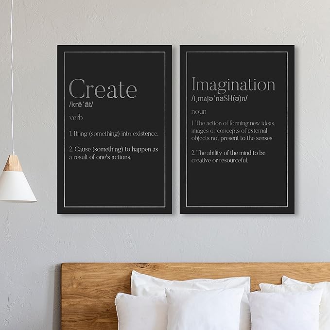 The Oliver Gal Artist Co. Modern 36.0 in x 24.0 in, Create Imagination Quotes, Canvas Wall Art, Definition Typography SET, II Office, Black