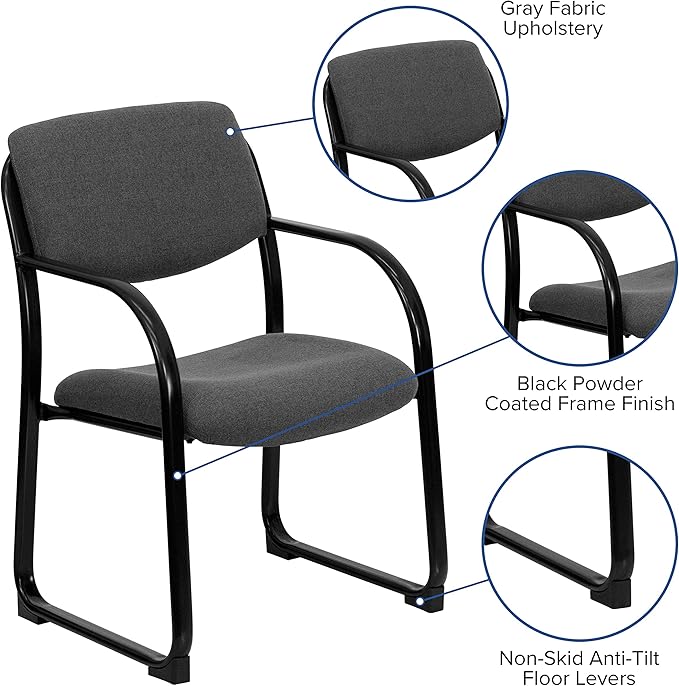 Flash Furniture Richie Gray Fabric Executive Side Reception Chair with Sled Base