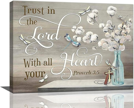 yerretin Christian Bible Verse Wall Art Religious Pictures Wall Decor Scripture Lord Canvas Cotton Painting Modern Decoration Artwork for Bathroom Living Room Bedroom Office Framed 16"x12"
