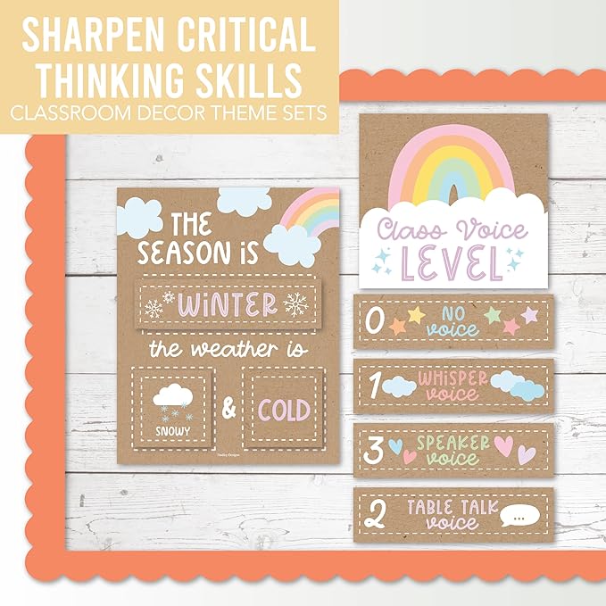 Hadley Designs Classroom Calendar Set Bulletin Board Decorations - Kraft School Calendar for Classroom Decor, Kindergarten Preschool Elementary Teacher Must Haves, Homeschool & Daycare Essentials