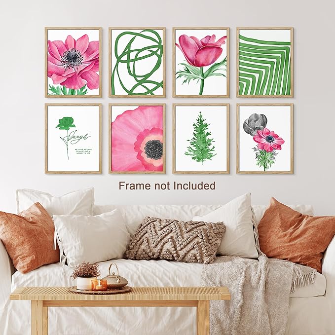 SIGNWIN Adhesive Canvas Poster Bathroom Decor 11"x14"x 8, Wall Art Room Decor Multicolor for Living Room, Bedroom, Office Pink Daisy Jungle Tropical Botanical Palm Leaf Nature Abstract Shapes