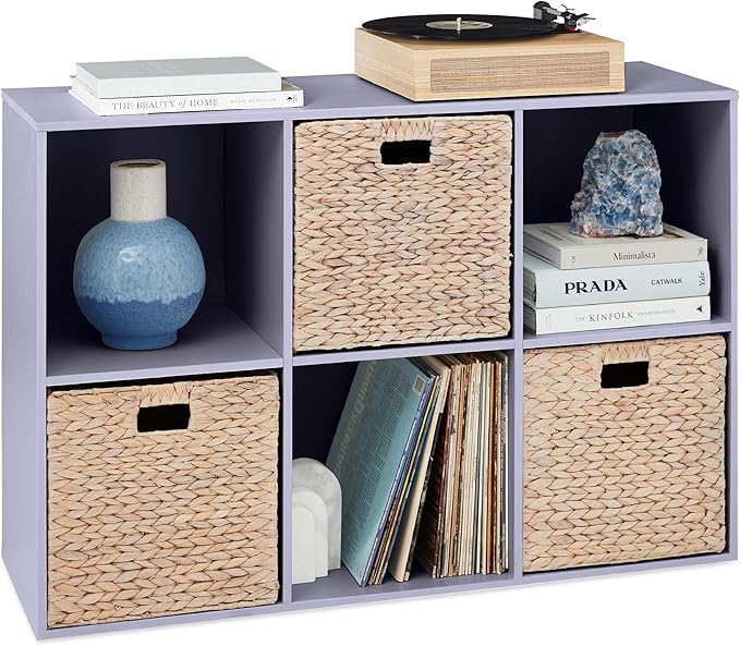 Best Choice Products Kids Bookcase 6-Cube Storage Organizer, 13.5in Shelf Opening, Bookshelf, Toy Storage, Customizable w/ 3 Removable Back Panels – Lavender