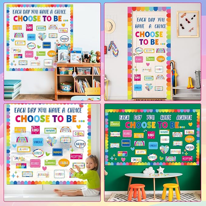 Colorful Bulletin Board Set Rainbow Motivational Decoration for Classroom Inspirational Posters Choose to Be Positive Accent Cutouts Colorful Bulletin Boards for Teachers School Wall Supplies
