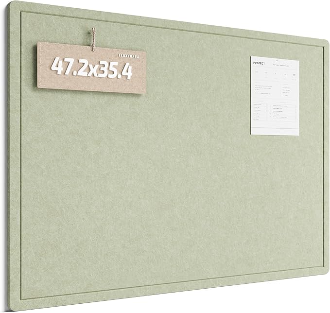 Fluxynara Large Bulletin Board, 47.2" x 35.4" Cork Board Alternative with 24 Safe Removable Adhesive Tabs, Foldable Felt Pin Board for Home Office, Classroom, Bedroom,Entryway for Walls— Sage