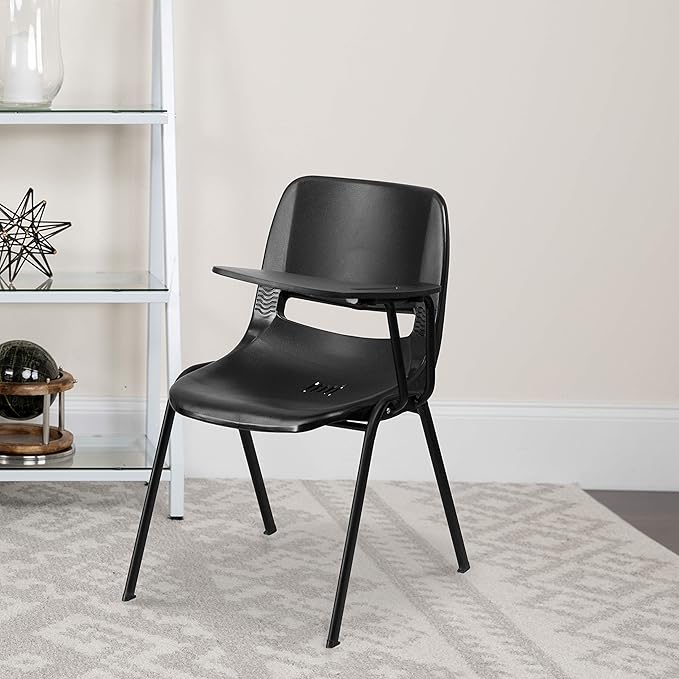 Flash Furniture Black Ergonomic Shell Chair with Left Handed Flip-Up Tablet Arm