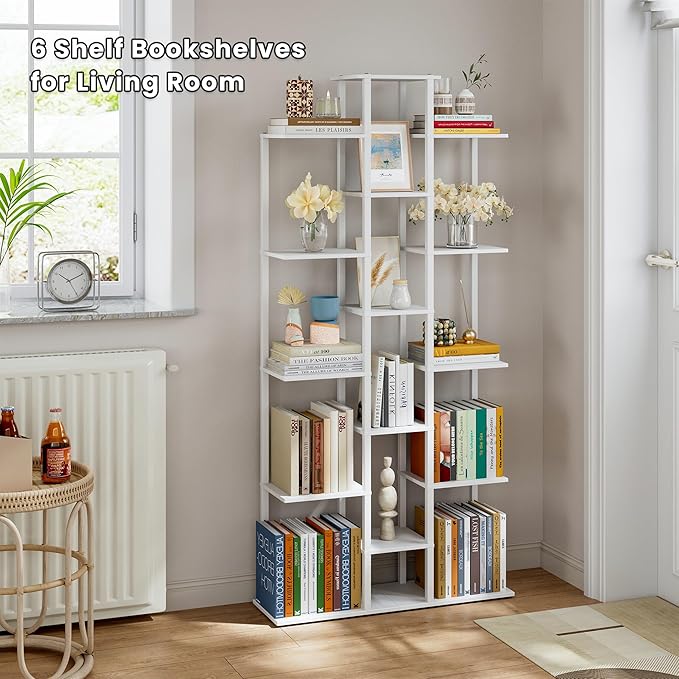 5-Tier Small Space Bookshelf,Sturdy Compact Bookcase for Study Room/Bedroom,Easy Assembly Wooden Storage Shelf（7.8” D,White）
