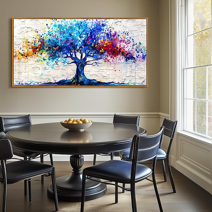 SERIMINO Tree of Life Large Framed Wall Art Prints, Colorful Tree Abstract Graffiti Canvas Painting, Nature Plant Fantasy Artwork for Walls, Modern Wall Decor Living Room Bedroom Home Office 29"X57"