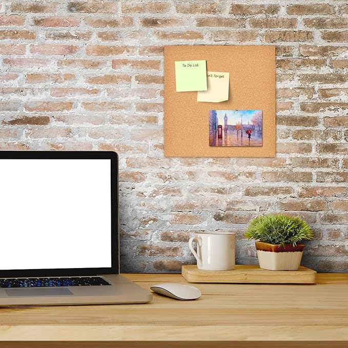 12x12 Cork Board Tiles Bulletin Board, 1/2" Thick Small Square Cork Boards for Walls, Self-Adhesive Cork Tiles for Home, Office, School, Bulletin Board Decorations(12mm,2pc)