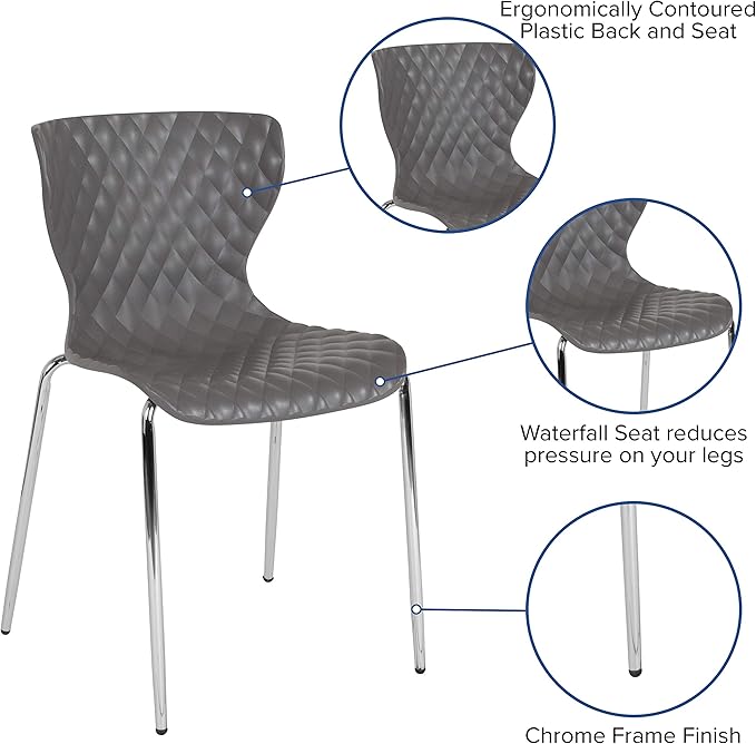 Flash Furniture 4 Pack Lowell Contemporary Design Gray Plastic Stack Chair