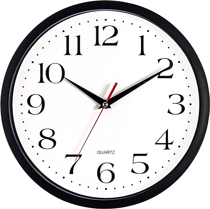 Bernhard Products Black Wall Clock Silent Non Ticking 12 Inch Quality Quartz Battery Operated Round Easy to Read Home/Office/Kitchen/Classroom/School Clocks