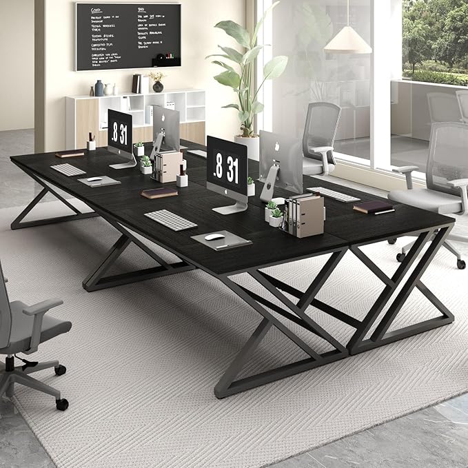 HSH 70.8" Black Computer Desk, Large Modern Workstation Home Office Desk, Long Industrial Study Gaming Work Writing Desk for 2 Person, Farmhouse Double Wood Executive Pc Table with Storage in Bedroom