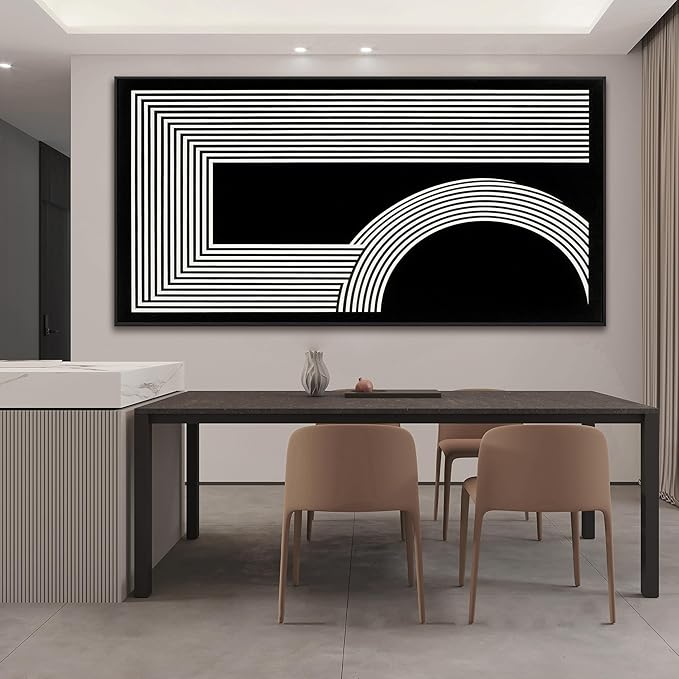 Large Abstract Wall Art Black And White Art Geometric Line Print Painting Artwork Canvas Art Wall Decor Simple Picture Artwork For Living Room Bedroom Office Home Wall Decor 29"X 58" With Framed