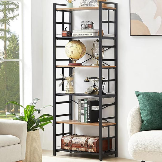 HOMBAZAAR 6 Tier Bookshelf,70 inch Tall Industrial Bookcase with Metal Frame and Open Shelves,Rustic Heavy Duty 6 Shelf Bookcase, Office Book Shelves for Living Room and Bedroom,Brown