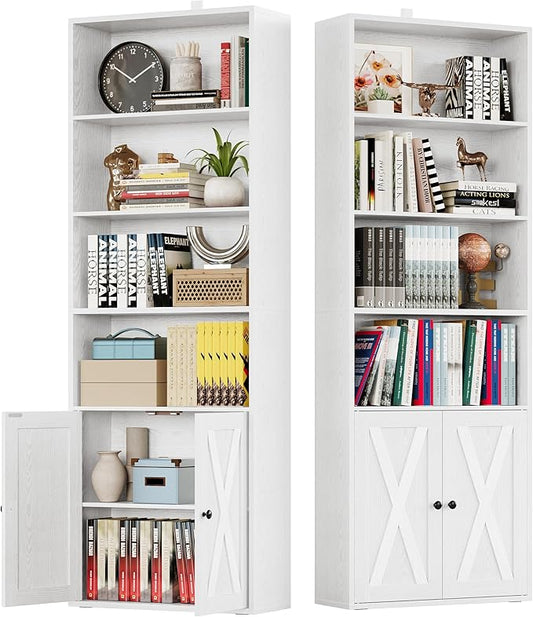 IRONCK Industrial Bookshelves and Bookcases with Doors Set of 2 Floor Standing 6 Shelf Display Storage Shelves 70 in Tall Bookcase for Home Office, Living Room