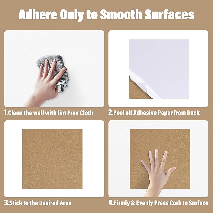 Cork Board Bulletin Board 12x12,1/2" Thick Cork Board Tiles 12 Pack, Self-Adhesive Small Square Pin Board for Walls, Corkboards for Office Home School Message/Vision Board Decoration.