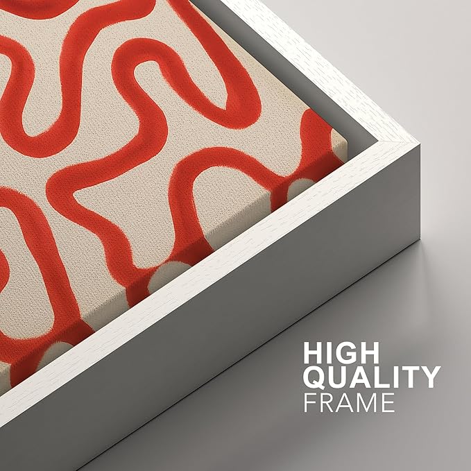 SIGNFORD Framed Wall Art Print Set French Modern Abstract Line Red and Black Curved Shapes Digital Art Modern Art Contemporary for Living Room, Bedroom, Office - 24"x36"x3 WHITE