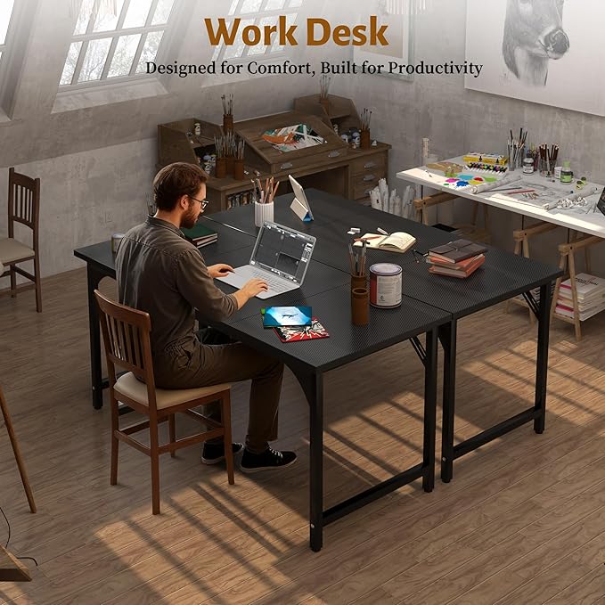 AZN Office Desk, Office Desk 55'', Carbon Fiber Desktop Computer Desk, 24'' Wide Computer Desk w/Large Legroom, Home Office Desks for Work Writing Study Gaming, Waterproof & Scratch-Resistant