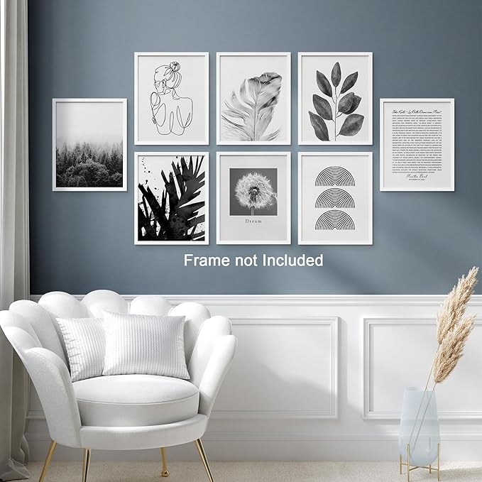 SIGNWIN Adhesive Canvas Poster Bathroom Decor, Wall Art Room Decor Multicolor for Living Room, Bedroom, Office Black & White Duotone Geometric Dark Plants Nature Abstract Shapes - 12"x16"x 8