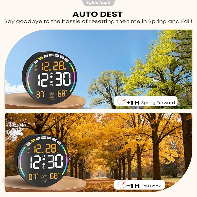 Large Digital Wall Clock with 10.3" LED Display,Alarm,Countdown Timer,DST,Temperature,Humidity,Auto-Dimming,Remote Control,Night Light for Classroom,Bedroom,Living Room,Office,Gym