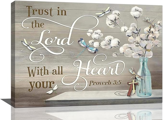 Christian Bible Verse Wall Art Religious Pictures Wall Decor Scripture Canvas Farmhouse Cotton Painting Modern Decoration Artwork for Bathroom Living Room Bedroom Office Framed 24"x16"
