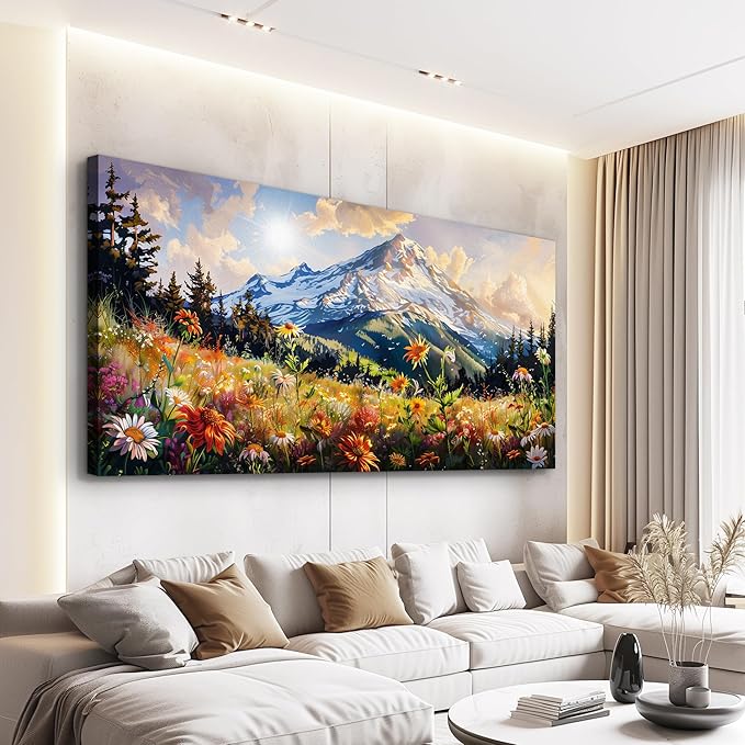 FUHAIHUA Canvas Wall Art For Living Room Framed Wall Decor For Bedroom Modern Office Wall Decoration Mountain Flower Landscape Paintings Farmhouse Pictures Artwork Aesthetic Home Decor 20x40 In