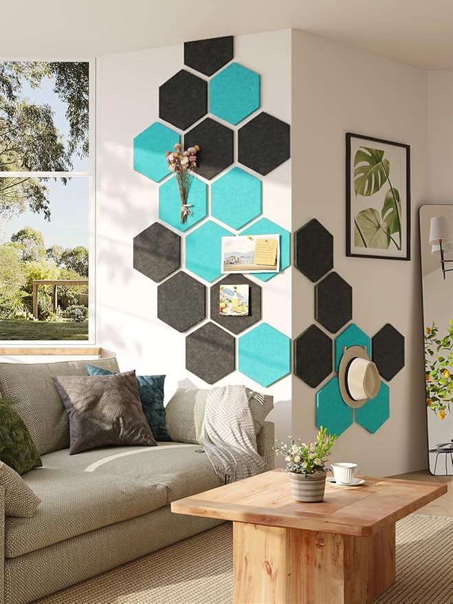 8 Pack Hexagon Felt Bulletin Board Tiles - 11.8" Large Thick Pin Board for Walls with 30 Push Pins, DIY Boards for Office Home School Decor, Aesthetic Hex Cork Board Alternative
