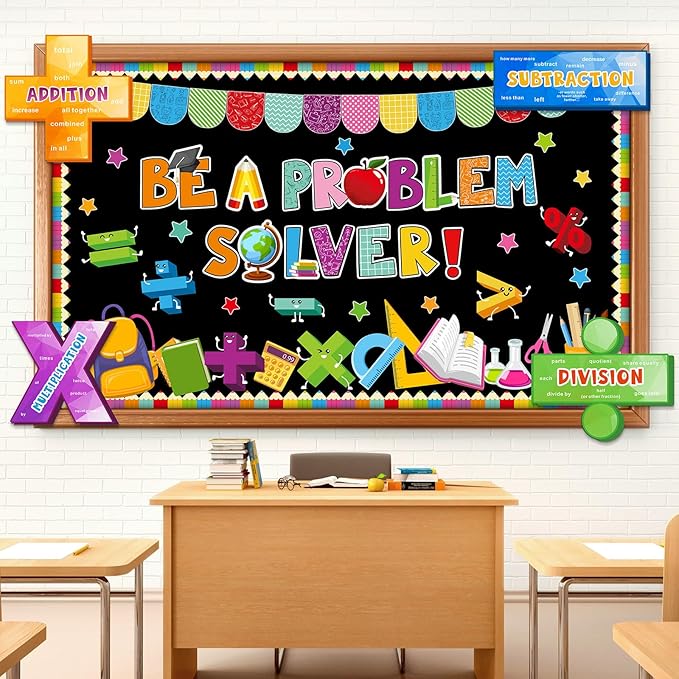 Pajean Math Bulletin Board Mathematics Symbol Classroom Decoration Be a Problem Solver Cutout for Back to School First Day Window Door Wall Elementary Preschool Teacher Supplies