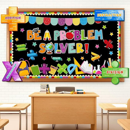 Pajean Math Bulletin Board Mathematics Symbol Classroom Decoration Be a Problem Solver Cutout for Back to School First Day Window Door Wall Elementary Preschool Teacher Supplies