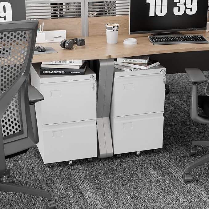 File Cabinet 2 Drawer, Locking Filing Cabinet with Business Card Slot for Letter/Legal/F4/A4 Size Folders,Required Assembly,14.57" W x 17.36" D x 25.79" H,White